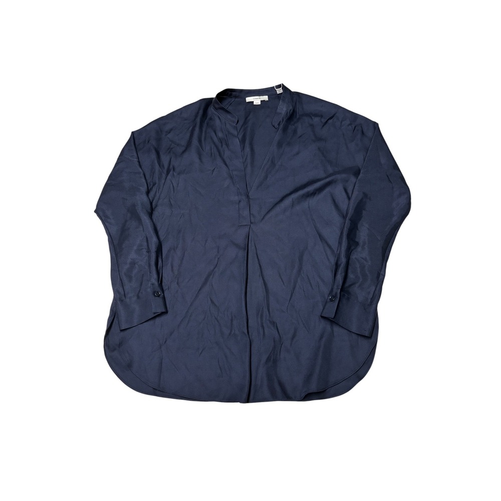 NWT Vince Navy Blue Silk Blend V-Neck Popover Blouse  Womens XS $325